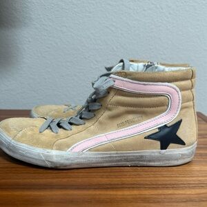 Golden Goose Tan and White High-Top Sneakers